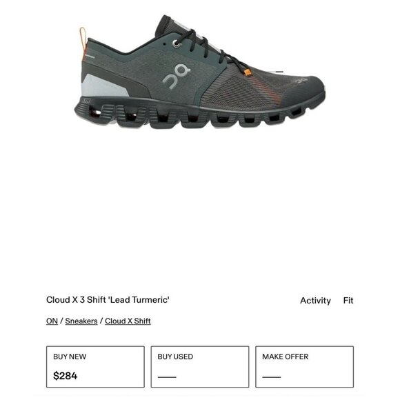 On Cloud X 3 Shift " Lead Tumeric" Men's Running Shoes Gray Size 8 - Picture 10 of 10